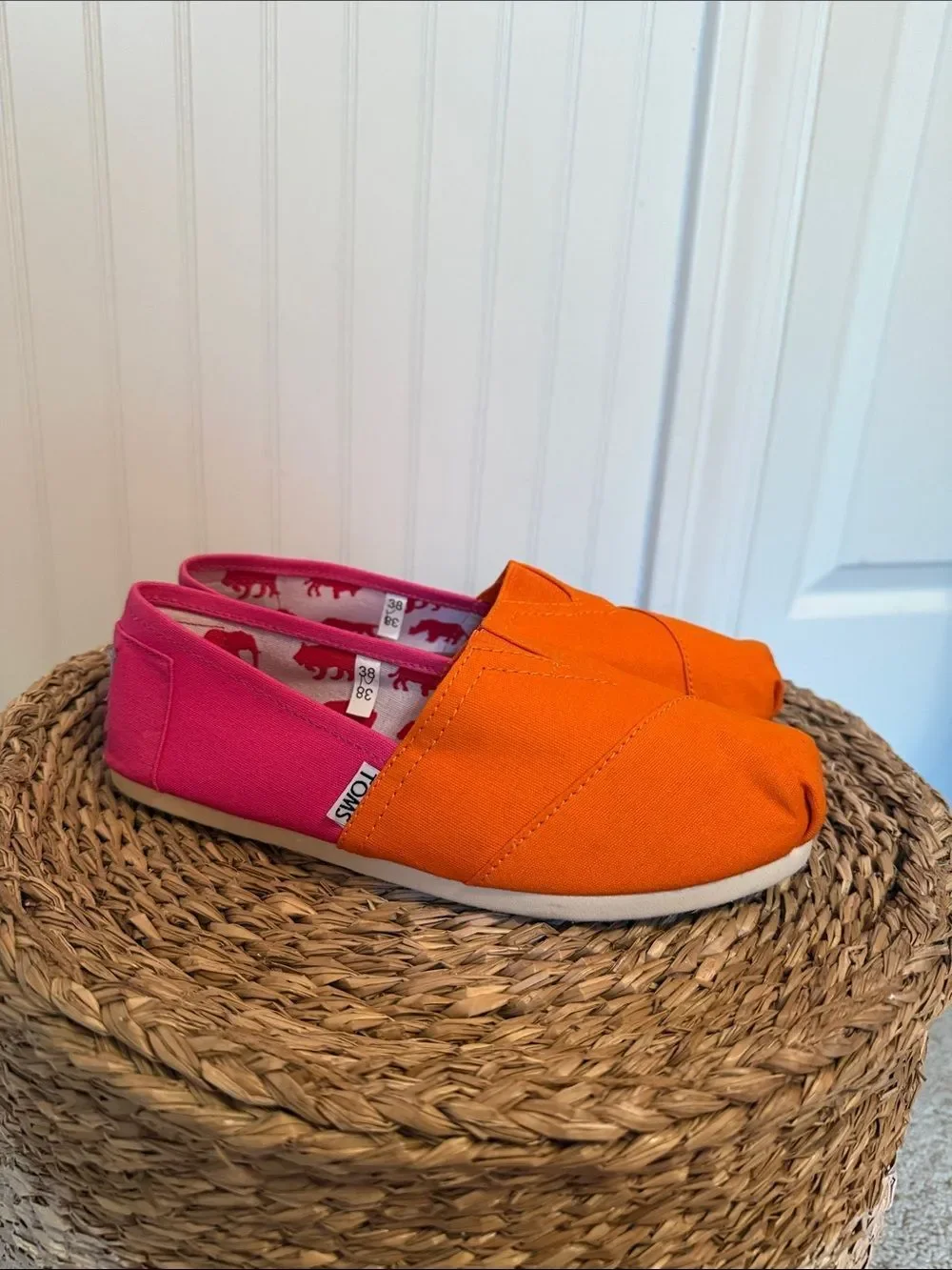 TOMS Orange Front Pink Heel Canvas Slip-On Shoes